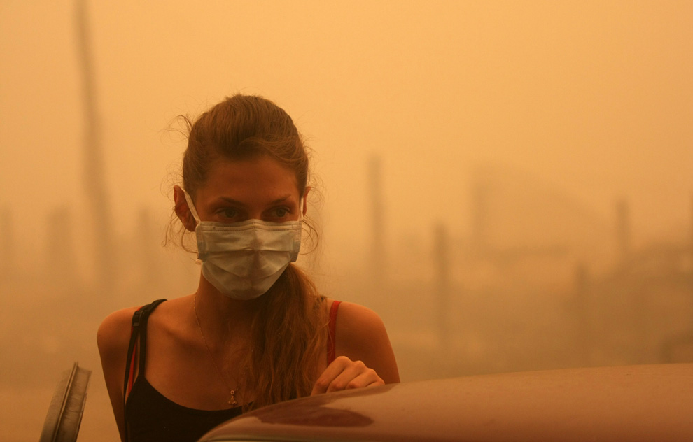 Smokey back ground women in mask