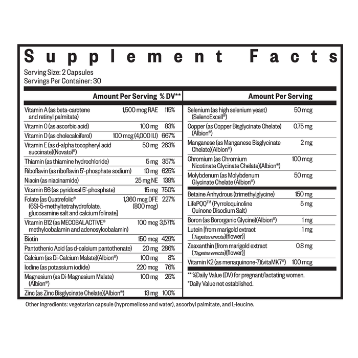 Nutrition Facts of the Prenatal Essentials