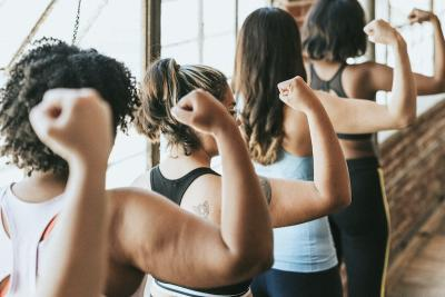 ladies flexing their muscles